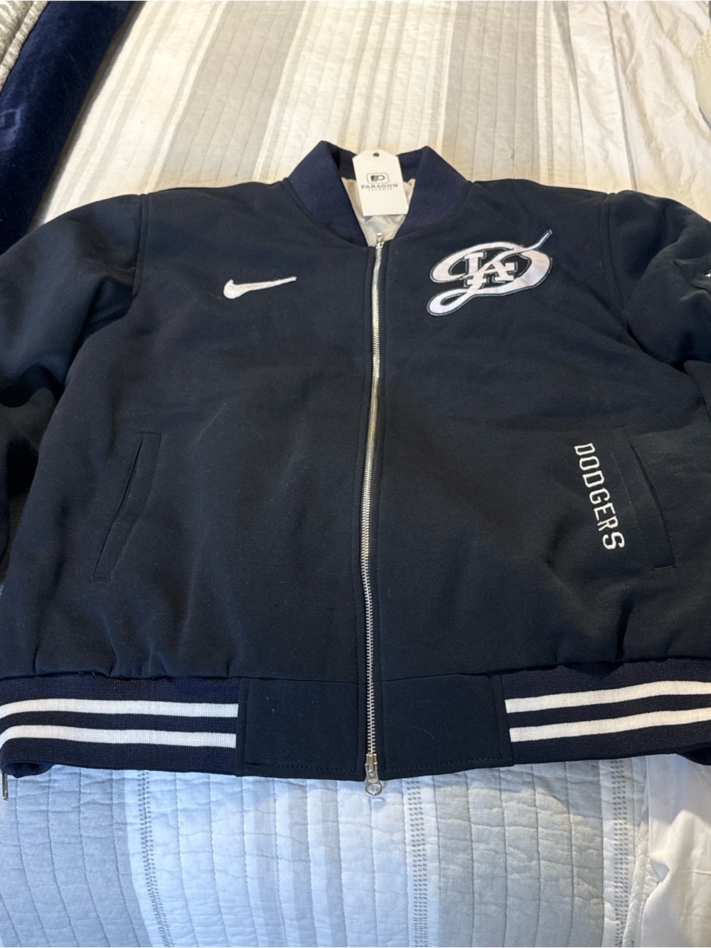 Nike Navy Dodgers Bomber Jacket with White Accents